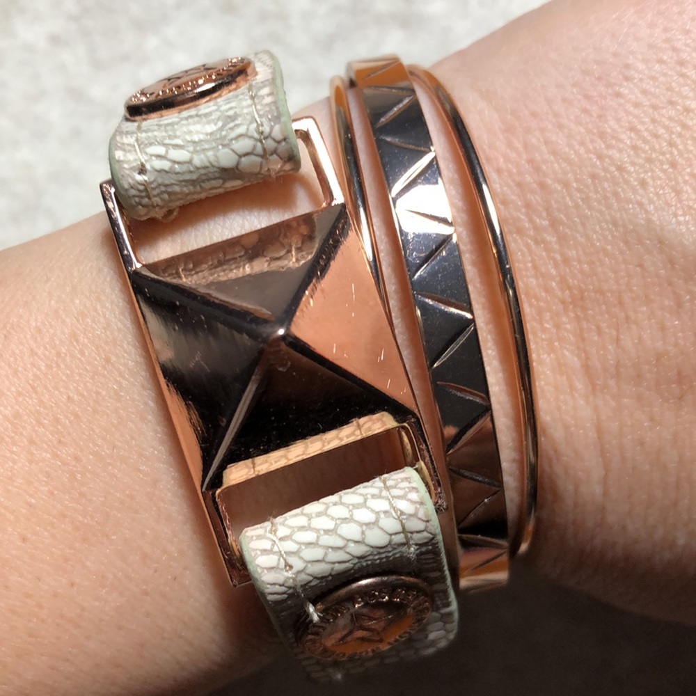Rose gold leather bracelet and cuff